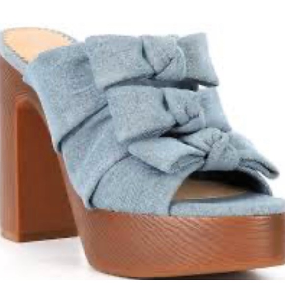 Gianni Bini- Rhodes Linen Bow Detail Block Heel Platform Slide Sandals Size 10 - Picture 1 of 7